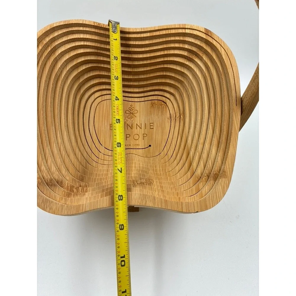 Bonnie & Pop Bamboo Apple Fruit Basket Collapsible Wood Trivet Kitchen Decor